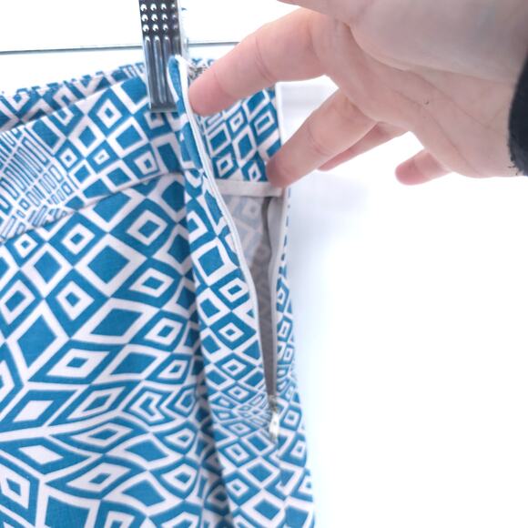 Dar Retro Psychedelic Handmade Blue White Geometric Pattern Wide Leg Pants 29 - Picture 6 of 10